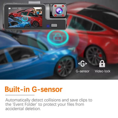 2 Camera Dash Cam W/ IR Night Vision Loop Recording & 2" IPS Screen 1080P ， DVR recorder, video recorder, Vehicle DVR