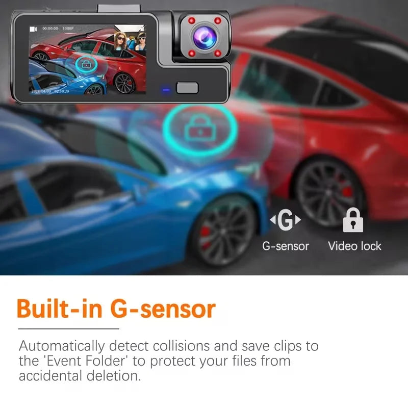 2 Camera Dash Cam W/ IR Night Vision Loop Recording & 2" IPS Screen 1080P ， DVR recorder, video recorder, Vehicle DVR