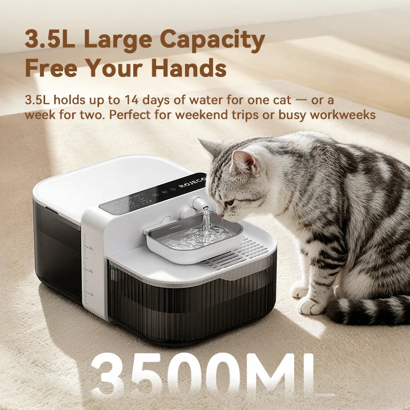 ROJECO Wireless Cat Water Fountain Smart Pet Water Dispenser for Cat 2000mAh Automatic Sewage Separation Cat Drinking Fountain