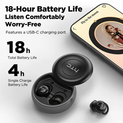 HTC NE91 Wireless Bluetooth Earbuds Noise Cancelling Headphones for Office Nap Work Break Comfortable Lightweight Sleep Earbuds