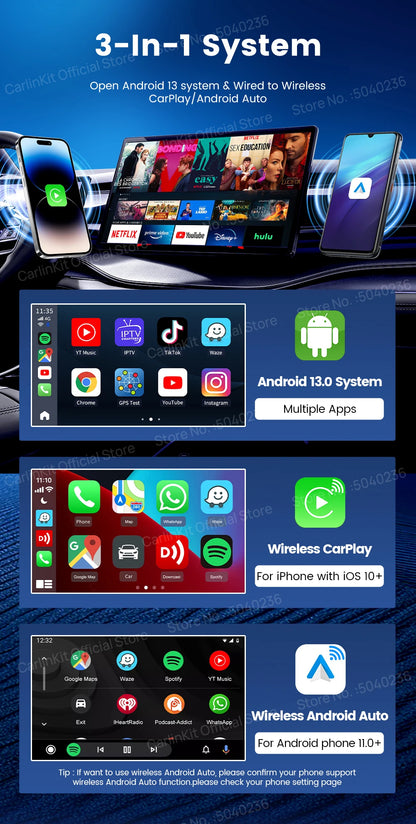 CarlinKit TV Box S2F Android 13 CarPlay Ai Box SM6225 8 Cores Wireless CarPlay Android Auto Video Streaming Box 4G LTE &WiFi GPS