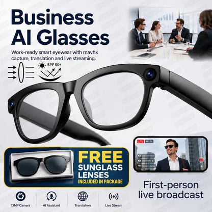 2026 Business Smart Glasses 13MP Camera AI Voice Assistant, Real-Time Translation, Meeting Notes, Live Streaming, Open-Ear Audio