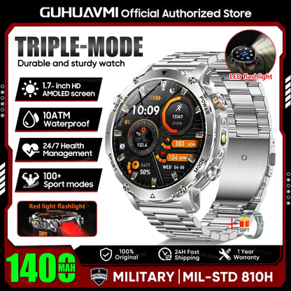 2026 New TANK Ultra 1400mAh Battery Military Smart Watch 10ATM Waterproof Heart Rate Tactical LED Flashlight Men Sports Bracelet