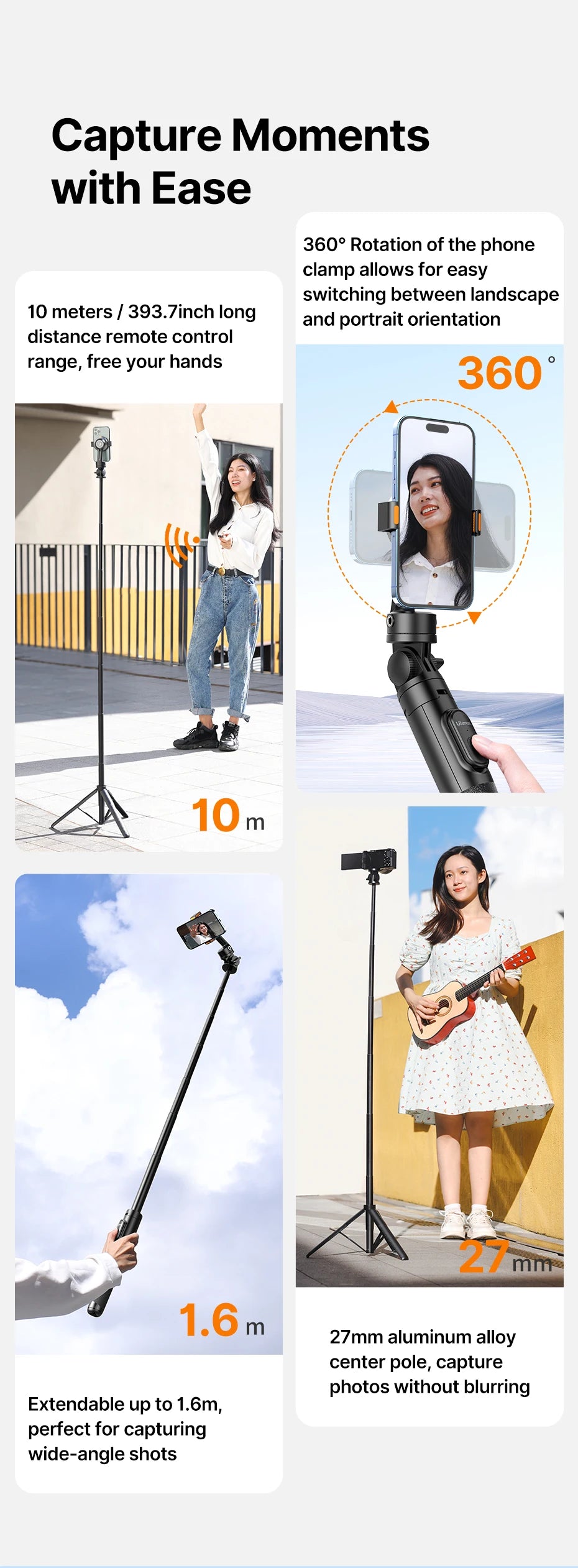 Ulanzi SK-05 Metal Smartphone Tripod Bluetooth Selfie Stick Desktop Tripod Travel Vlog Live Streaming for iPhone Android