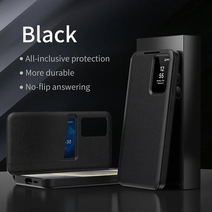 Premium Leather S-view LED Dispaly Window Leather Case For Samsung S26 Ultra S25 Edge S24 S23 S22 FE Plus A57/37 Card-slot Cover