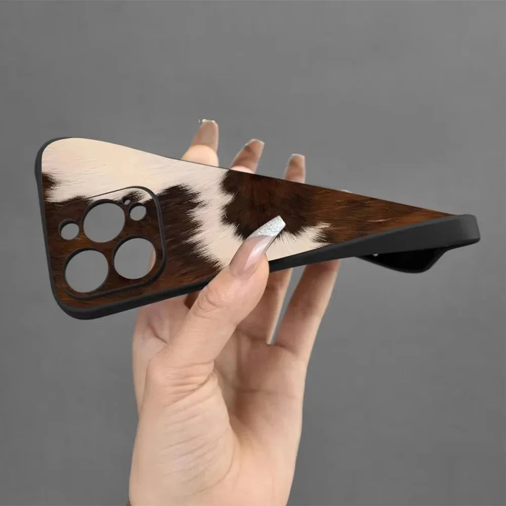 Brown Cow Print Phone Case for iPhone 17 16e 16 15 14 13 12 11 Pro Max Mini X XR XSMax 8 7 6S Air Plus Soft Silicone Back Cover