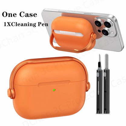 For AirPod Pro3 Case With Lock Shockproof Protective Cover with Cleaner Kit For Airpod 4 Case For AirPods Pro 3 Phone Stand Case