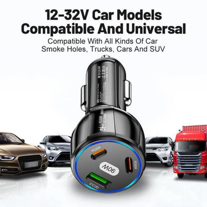 90W 3 Port Car Charger Super Fast Charger QC3.0 PD30W PPS High-Power Cigarette Lighter Fast Charger for iPhone/Huawei/Samsung