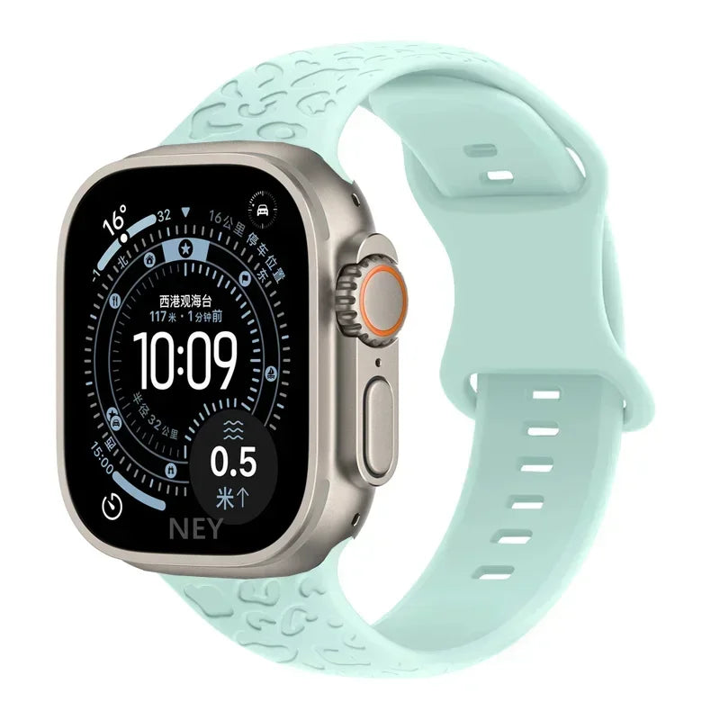 Engraved Strap For Apple Watch Band ultra 49mm 41mm-44-42mm 46mm Sport Silicone Leopard bracelet iWatch Series 11 10 9 8 7 se 6