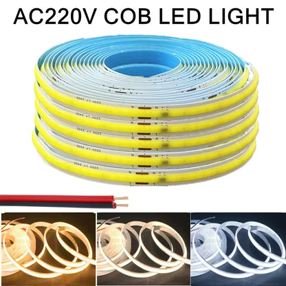 AC220V COB LED Strip Light Flexible Tape Lights Smart IC No Need Driver High Bright 240 LEDs Linear Lighting RA95 Warm White 5m