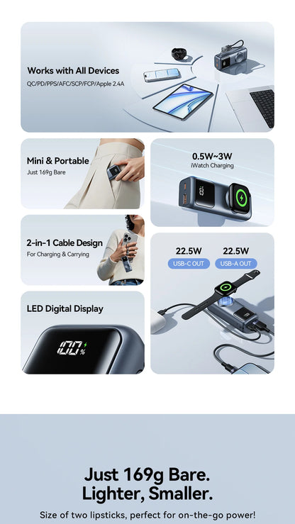 Vention 10000mAh Mini Power Bank 22.5W Fast Charging for iPhone 18 17 Magnetic Wireless Charger for Apple Watch Series 12 11