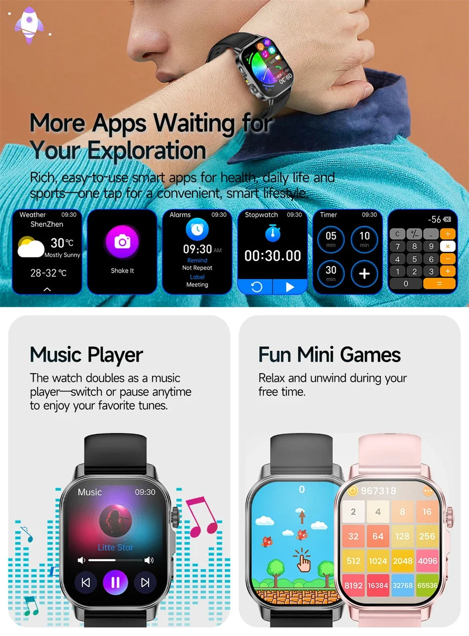 2026 New Professional-Grade Health Smart Watch Men ECG BP HR Uric Acid Lipid BMI Body Analysis Bluetooth Call Smartwatch Women