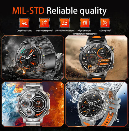 2026 New TANK Ultra 1400mAh Battery Military Smart Watch 10ATM Waterproof Heart Rate Tactical LED Flashlight Men Sports Bracelet