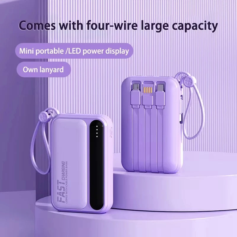 Lenovo CCC Mini Power Bank 500000mAh 4 Built in Cables Fast Charging Large Capacity Portable External Battery For iPhone Xiaomi