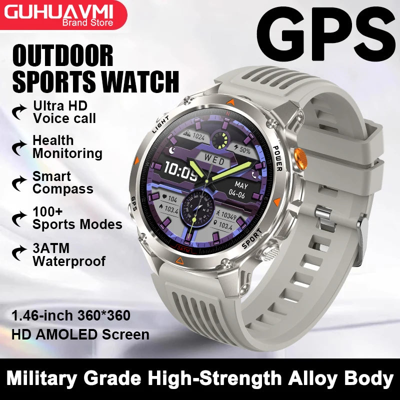 2026 New GPS Map Navigation Smart Watch Men Women Amoled Screen 3ATM Waterproof Sport SmartWatch Compass NFC BT Call Watches Men