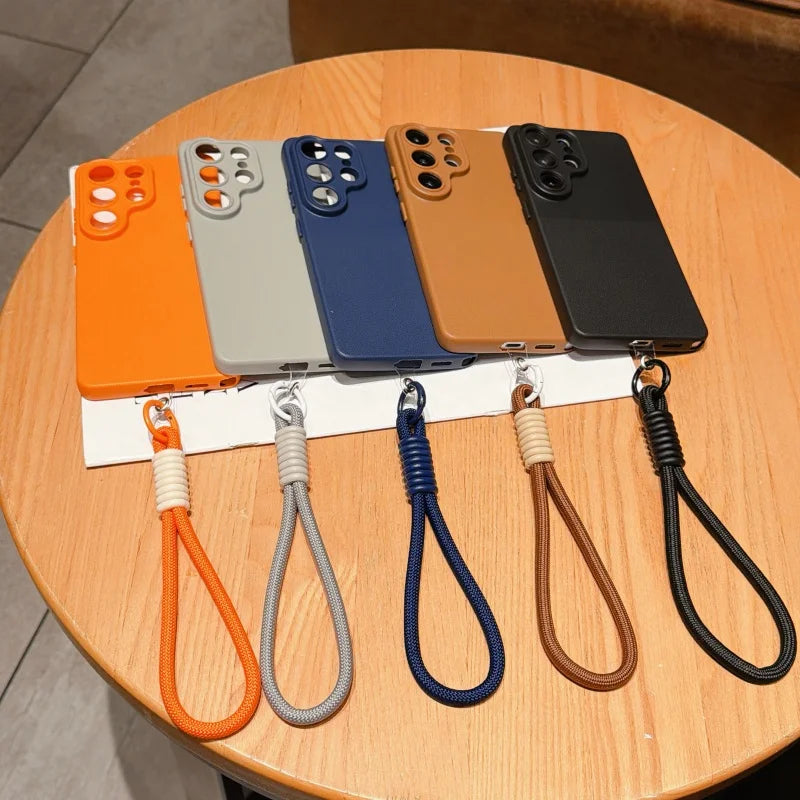 For Samsung Galaxy S26 S23 S24 S25 Ultra Plus FE A57 A55 A56 A53 A54 A37 A36 A35 A34 A17 A16 A15 14 Wrist Strap Matte Phone Case