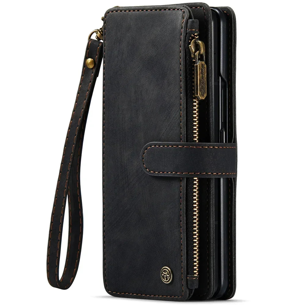 Leather Case for Samsung Galaxy Z Fold 8 7 6 Fold 5 4 3 Flip Purse Book Coque Retro Wallet Vintage Card Slots S-pen Holder