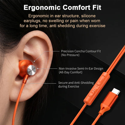 Wired Headphones For ios Android In Ear Earphones HiFi Surround Sound USB Type C Music Gaming Earplugs For iPhone 17 Pro Samsung