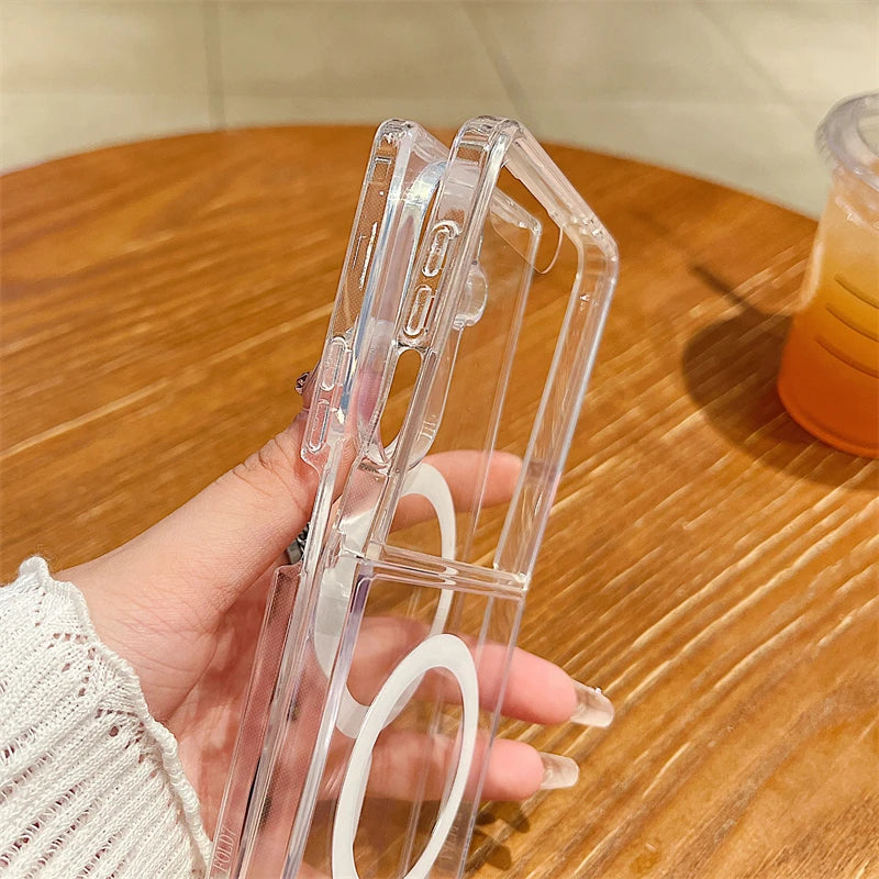 Clear Acrylic For Magsafe Magnetic Wireless Charge Case For Samsung Z Flip Z Fold 7 6 5 4 3 ZFlip7 Flip6 Shockproof Bumper Cover