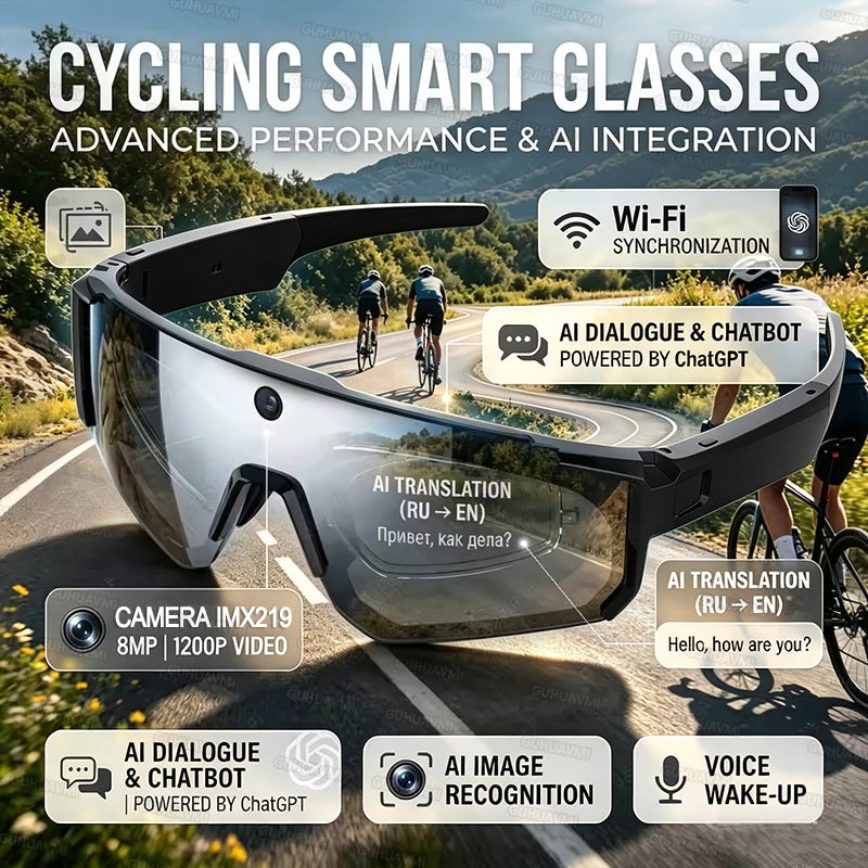 4K Polarized Sunglasses AI Smart HD 800W Camera Bluetooth Call Translation for Men Cycling Anti Glare Driving UV400 IP54 Goggles