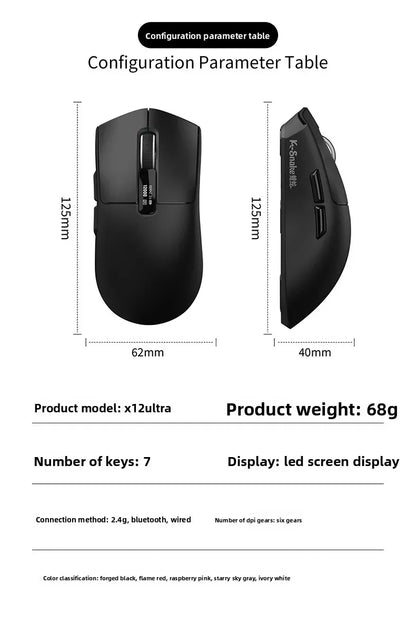 X11PRO Wireless Gaming Mouse, Tri-Mode Bluetooth+2.4G+wired,65g Lightweight, PAW3311 Sensor, 12000 DPI