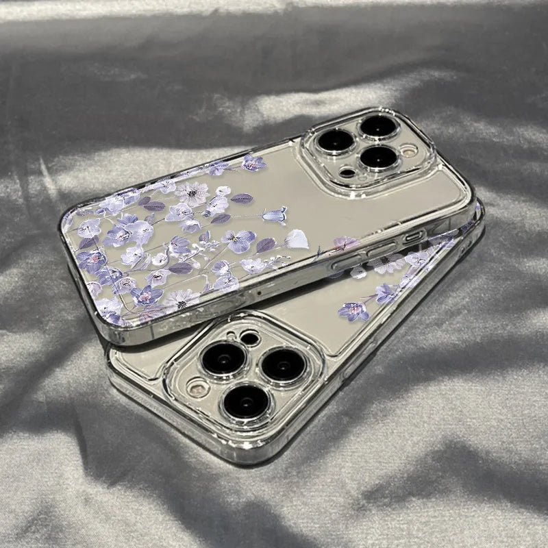 Purple Flower Phone Case For iPhone 17 Case iPhone 14 16 18 13 11 12 15 Pro Max 7 Plus 16e XR SE Air Shockproof Soft Clear Cover
