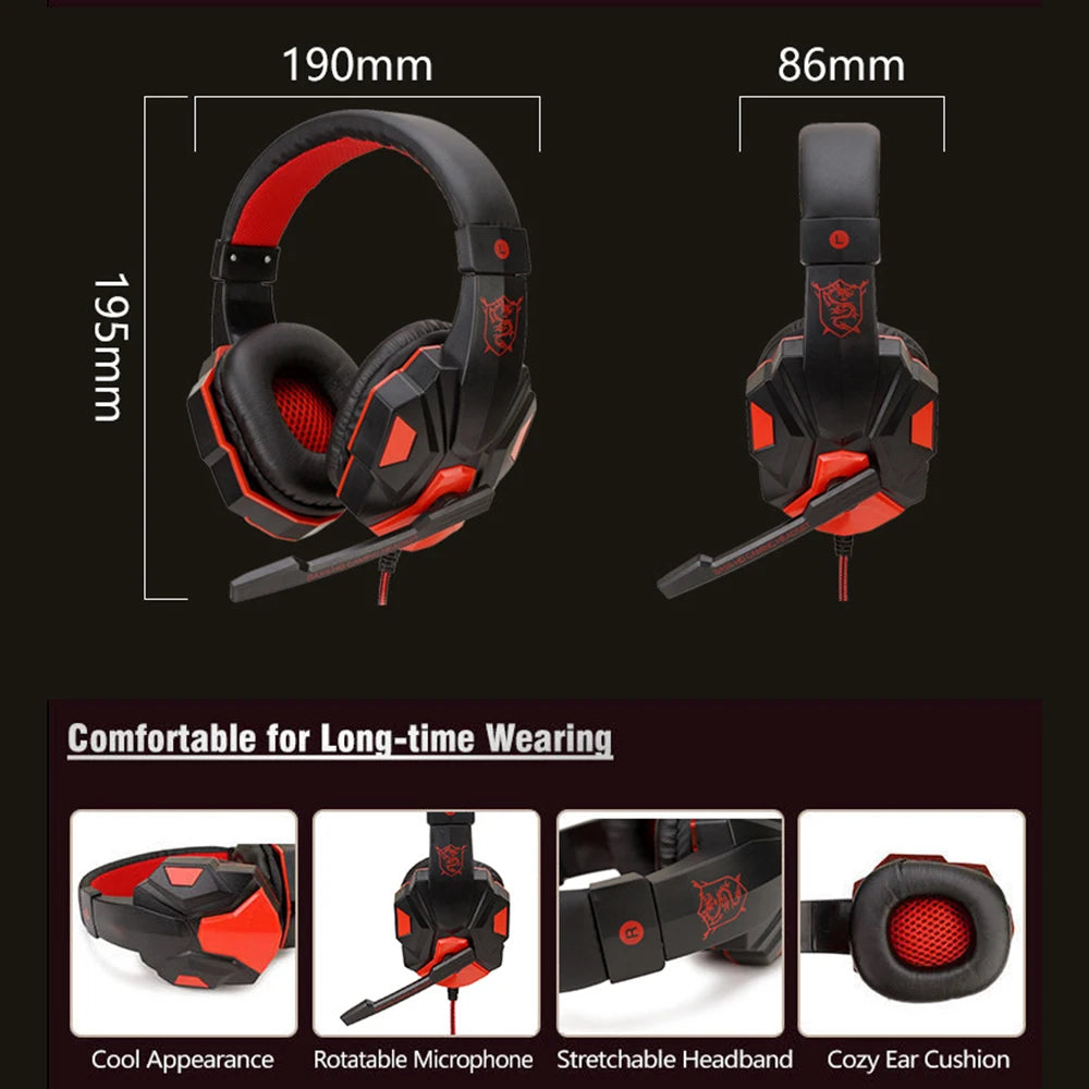 3.5mm Wired Gaming Headphones With LED Light Microphone Subwoofer Earphone Noise Cancelling Headset For Computer PS5 Xbox Switch