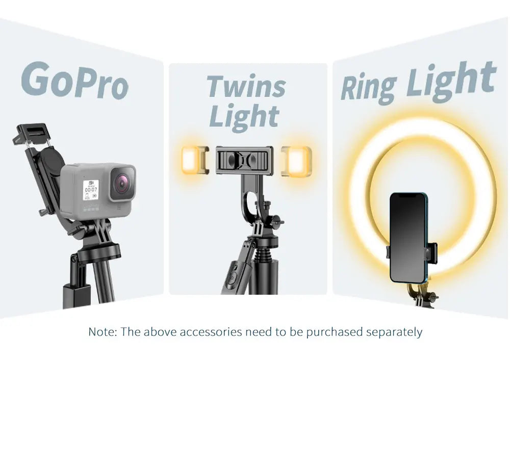 1.55m Extendable Wireless Selfie Stick Tripod with Bluetooth Remote for iPhone Android GoPro,360°Rotation Phone Stand for Videos