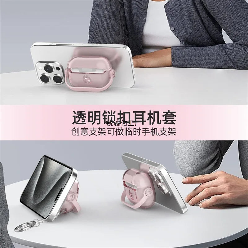 For AirPods Pro3 2 Pink Clear Case Cute Music Stand Holder Silicone Soft TPU Protective Earphone Cover For Airpods 5 4 2 3 case