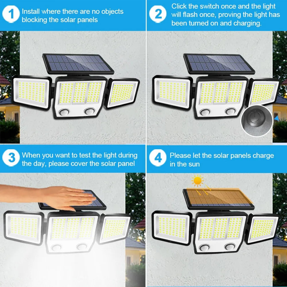 236/366LED Solar Motion Sensor Lights Outdoor Waterproof Solar Floodlight Wall Light 3  Mode Solar Security Lights Garden Yard P