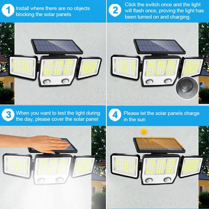 236/366LED Solar Motion Sensor Lights Outdoor Waterproof Solar Floodlight Wall Light 3  Mode Solar Security Lights Garden Yard P
