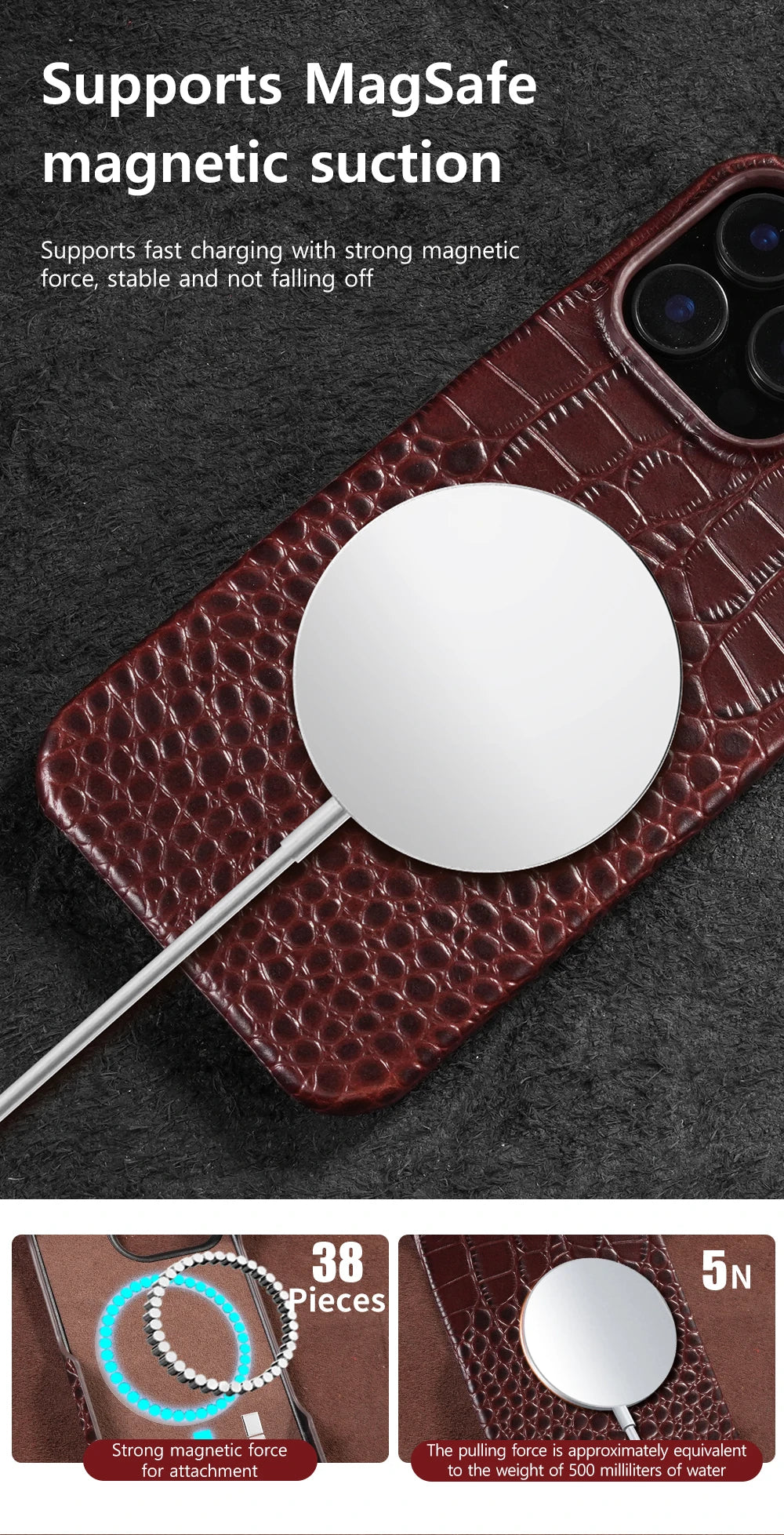 for Magsafe Case for iPhone 15 16 17 18 Pro Max Air 18Pro Natural Cowhide Leather Magnetic Protector Luxury Phone Back Cover