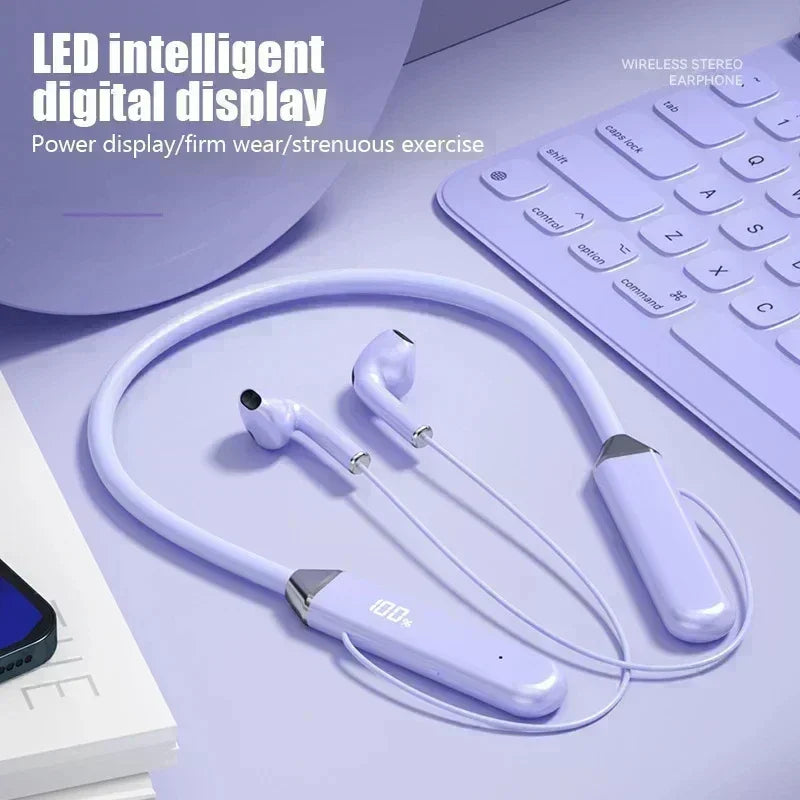 Wireless Neckband Bluetooth Earphones High Sound Quality Stereo Battery Display HD Voice Call Sports Headphones New Product 2025