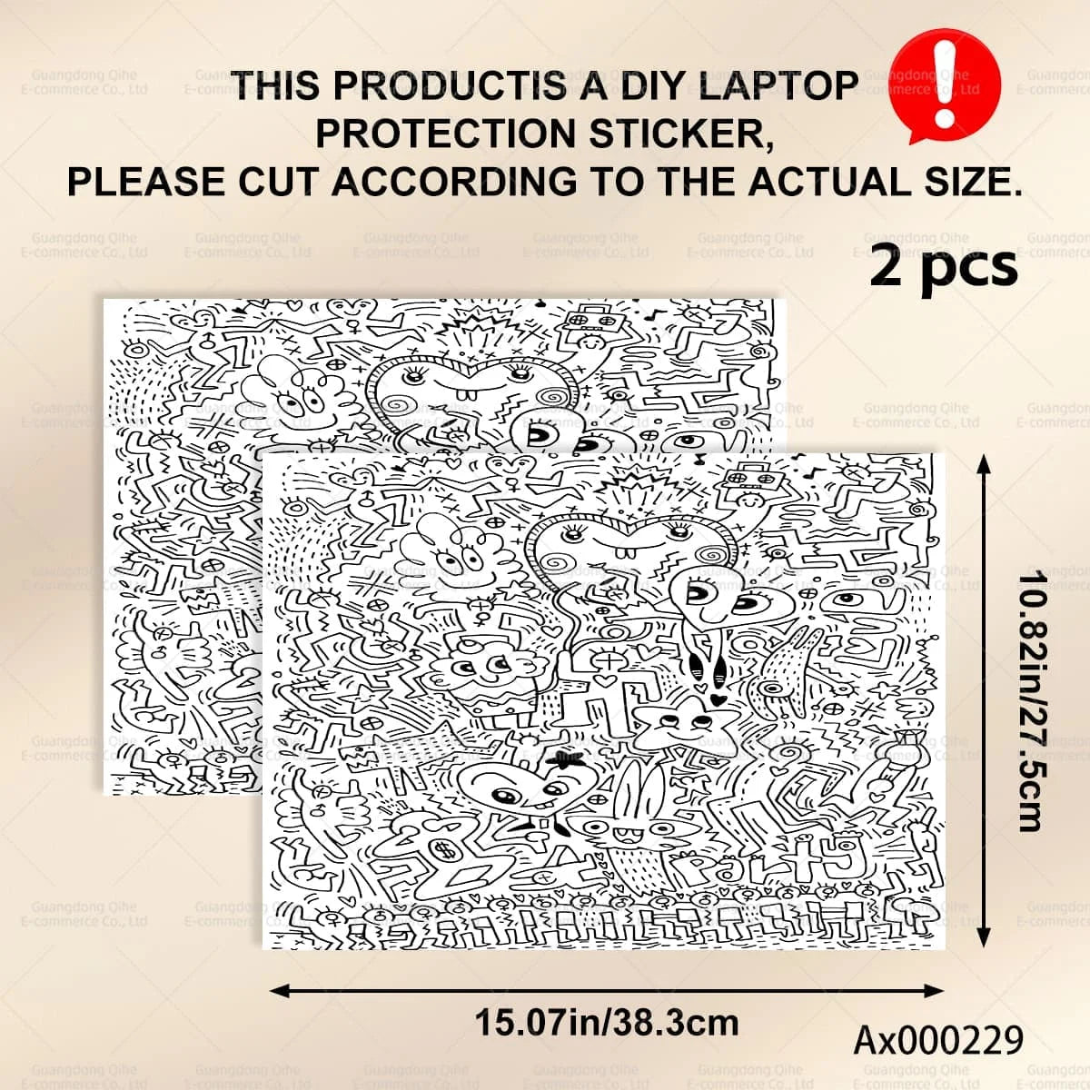 2Pcs Black White Doodle Laptop Skin, Waterproof Vinyl Graffiti Laptop Decal Art Stickers for MacBook HP Dell Universal Laptop