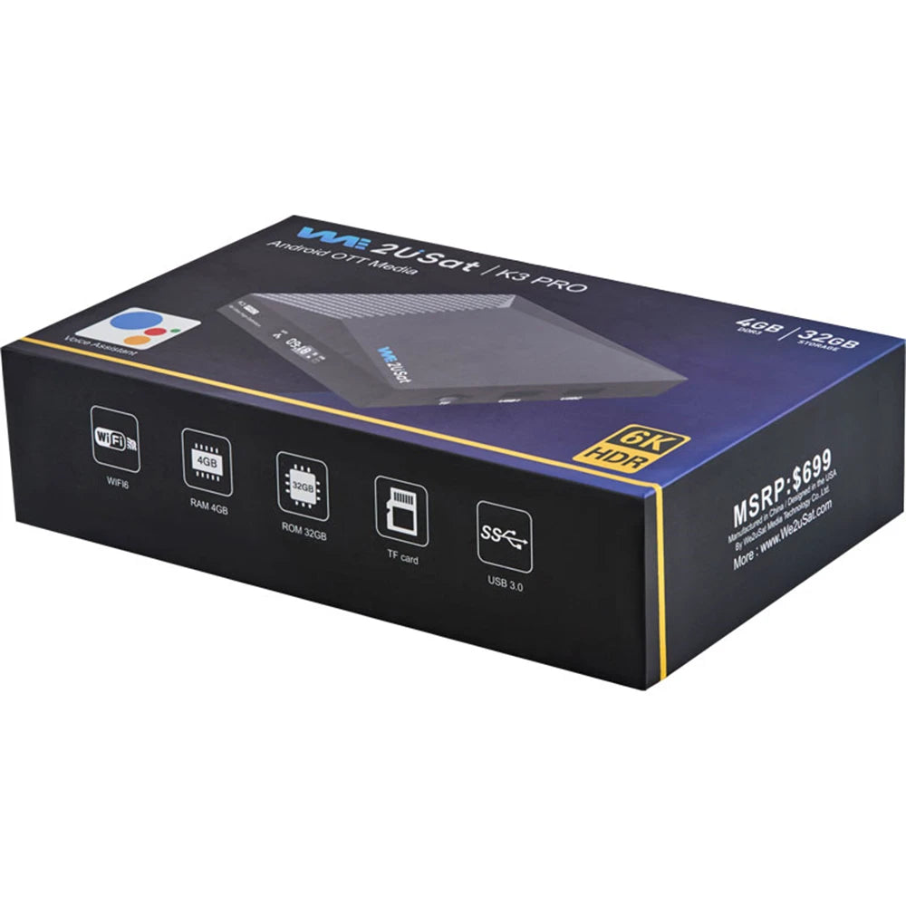 We2uSat K3 Pro 6K HDR Android 10.0 TV Box H.265 10bit Build in WiFi-6 2.4GHz/5GHz+BT 5.0,4GB+32GB Comparison With Vseebox V5 Pro