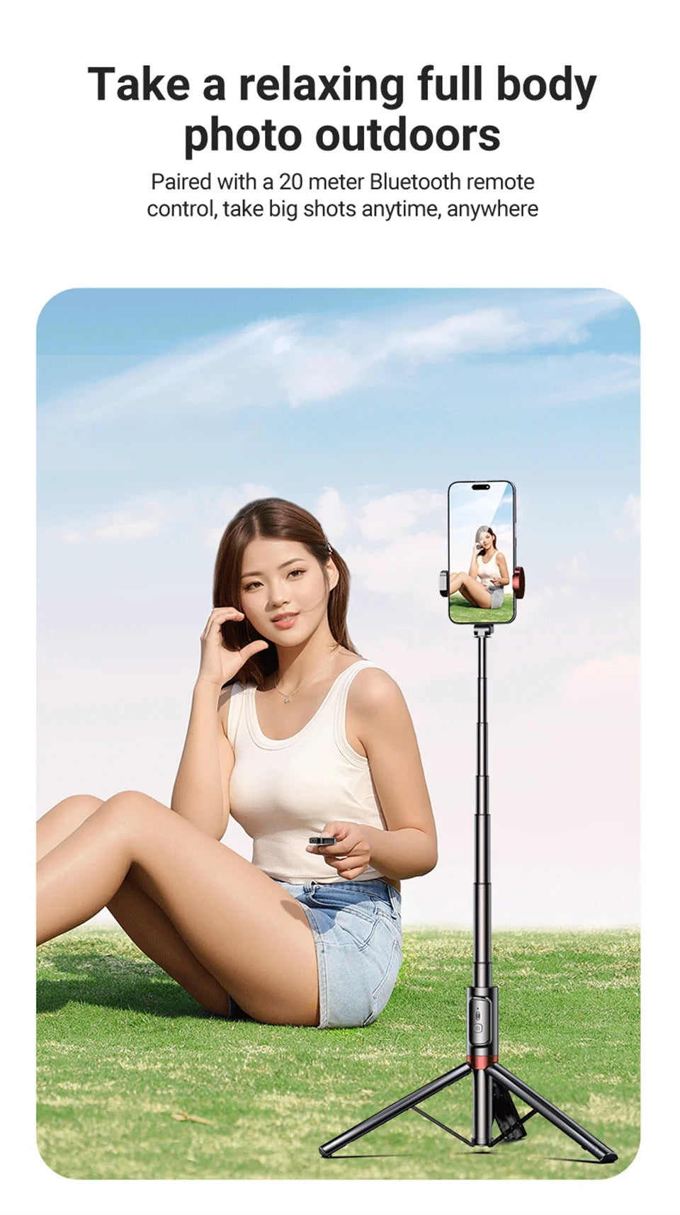 Selfie Stick 1.1 M Ultra Long Stretch Portable Phone Holder Integrated Design Bluetooth Remote With Fill Light Tripod Stand For