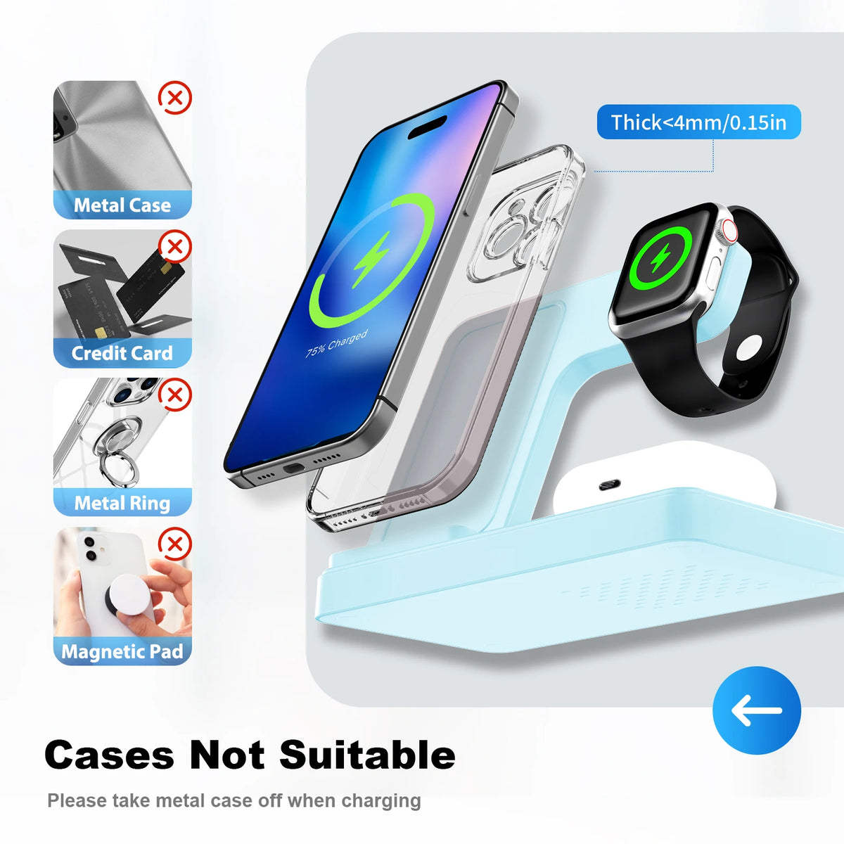 3 In 1 Magnetic Wireless Charger Stand 15W Fast Charging Dock Station Multiple Devices for iPhone 15 14 13 8 Apple Watch Airpods