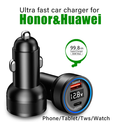 6A 66W car charger for Honor Magic V 5 3 7 6 400 200 90 70 50 X9d X7C cigarette lighter USB charger for Huawei car phone adapter