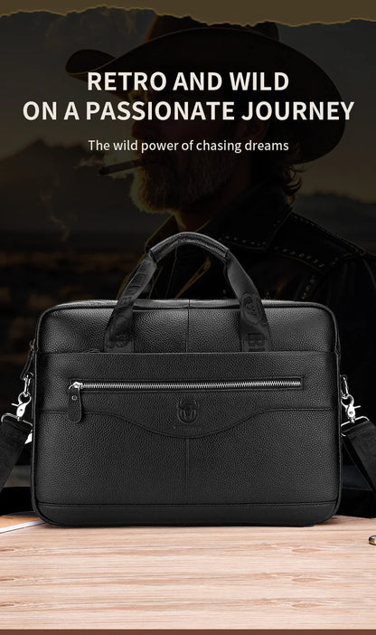 BULLCAPTAIN Briefcase Shoulder Messenger Bags Men's Genuine Leather 14-inch Laptop Bag's Men's Briefcase Office Business Handbag
