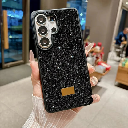 Glitter Bling Diamond Sparkle Case For Samsung Galaxy S23 S24 S25 S26 Ultra Plus Metal Logo Back All-Inclusive Protective Cover