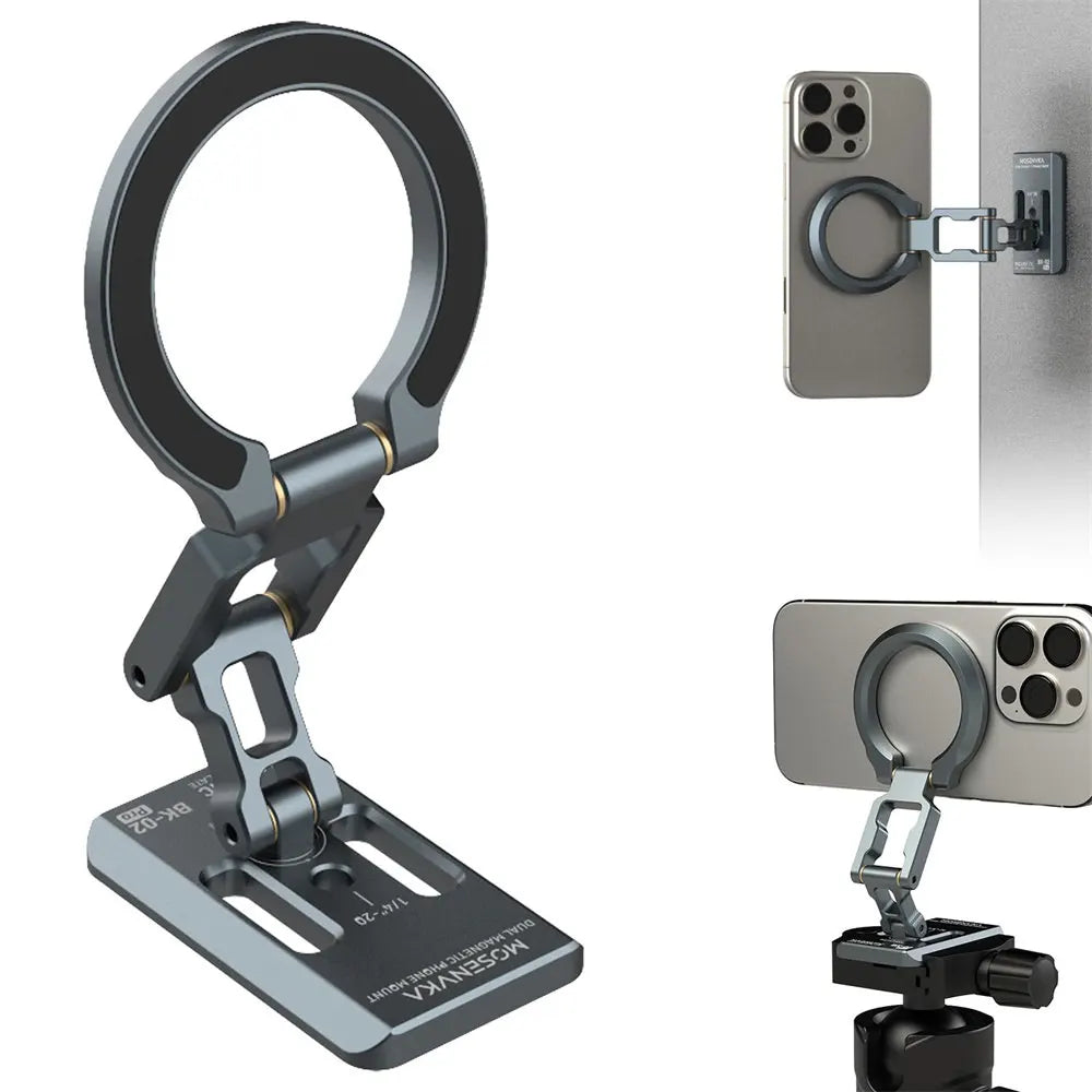 Dual Magnetic Phone Holder Desk Magnet Tripod Phone Mount 1/4'' & ARCA-Swiss Gym Mount for for iPhone Android Car/Airplane Stand