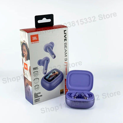 Original JBL Live Beam 3 True Wireless Bluetooth Earbuds with LED Smart Display Box Headphone Noise Cancelling Earphones Beam3