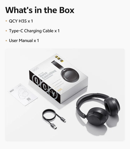 QCY Wireless Bluetooth 6.0 BH25H3SA Headphone 3D Spatial Audio Earphone -56dB Adaptive ANC 53mm Driver Foldable Over Ear Headset