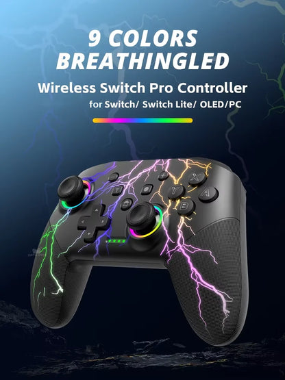 DATA FROG Wireless Controller For Switch OLED Console Pro Gamepad with Rechargeable Battery Programmable Turbo RGB Light