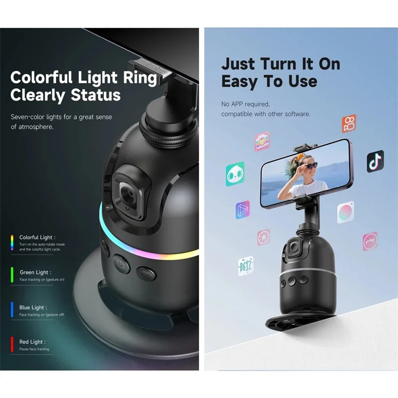 Selfie Stick Stabilizer 360° Auto Face Tracking AI Gimbal All-in-One Desktop Phone Holder Tripod for Smartphone Video Vlog Live