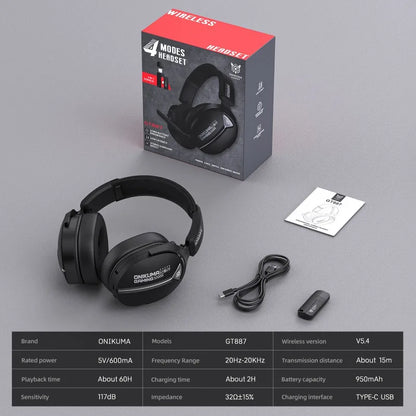 ONIKUMA GT887 Wireless Gaming Headset 4-Mode Bluetooth Headphones Ultra-Low Latency With Mic Wired For PS5 PC Switch Xbox Gamer