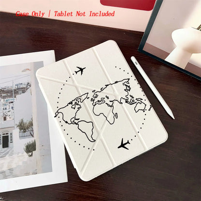 Y-Shape Foldable Stand Fresh Printed iPad Case, Auto Sleep/Wake, Fashion Minimalist Style, Fits Various Apple Models . 8 Styles