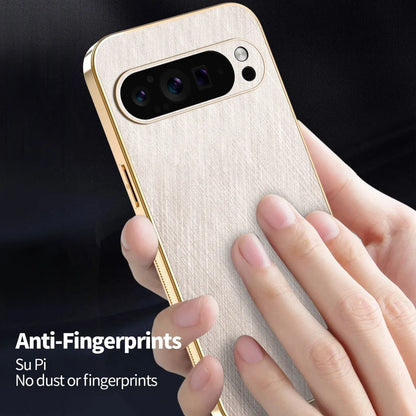 Plating Gold Silk Skin Phone Case for Google Pixel 9 8 7 6 10 Pro XL 8A 7A 6A All Around Protect Shell Leather Shockproof Cover