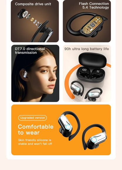 TWS Bluetooth Earphones With Microphones Sport Ear Hook LED Display Wireless Headphones HiFi Stereo Earbuds Waterproof Headsets
