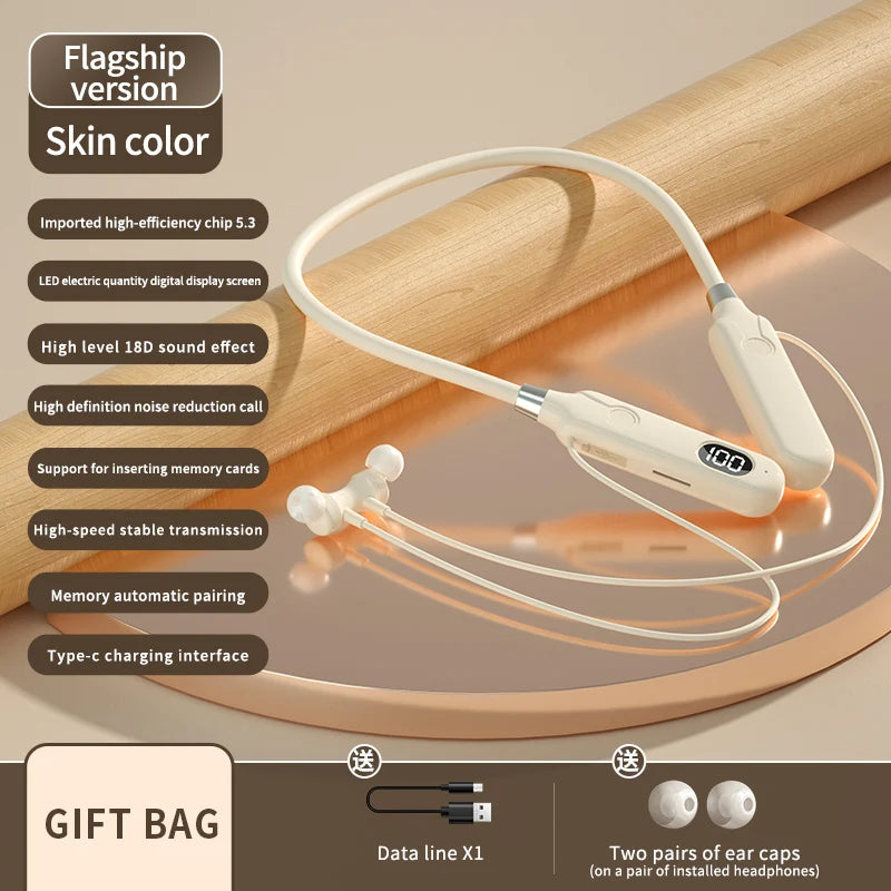 BT-12 Wireless Bluetooth Earphones Sports Headphones Card Insertion Digital Display Noise Cancelling Headset HiFi Music Earbuds